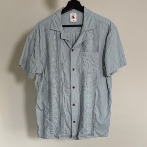 Dandy Del Mar Light Blue Embroidered Cuban Collar Button-Up Shirt, Size M